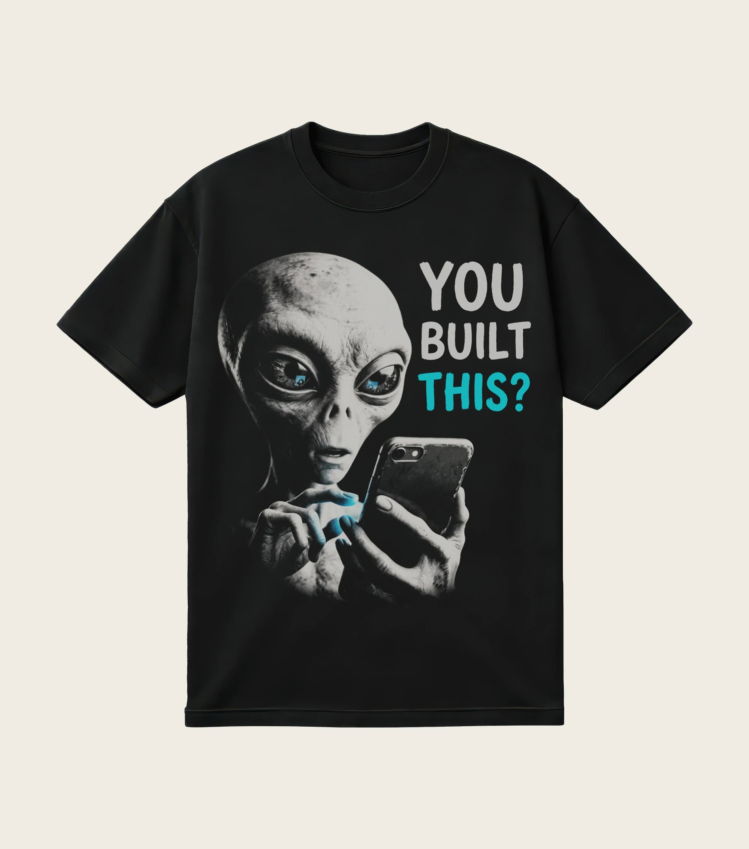 You Built This? printed on a black t-shirt, laid flat